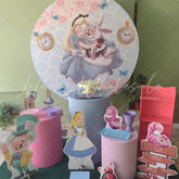 Lofaris Pink Floral And Sleepy Princess Round Birthday Backdorp