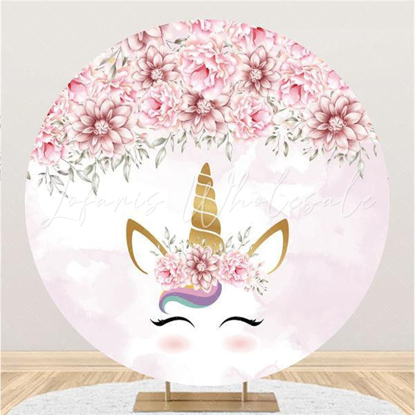 Lofaris Pink Floral And Unicorn Circle Baby Shower Backdrop