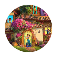 Lofaris Pink Floral And Warm House Round Birthday Backdrop