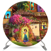 Lofaris Pink Floral And Warm House Round Birthday Backdrop