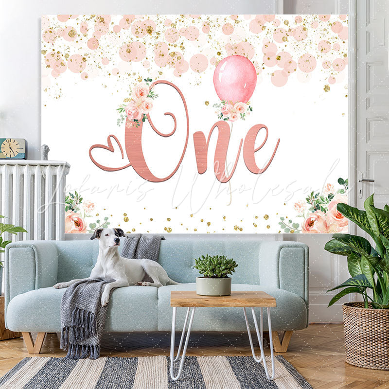 Lofaris Pink Floral Balloon 1st Birthday Backdrop for Girl