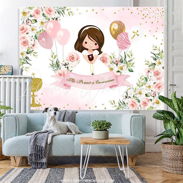 Lofaris Pink Floral Balloon Glitter Baby Shower Backdrop