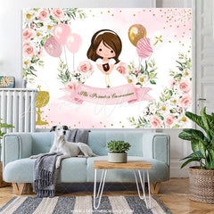 Lofaris Pink Floral Balloon Glitter Baby Shower Backdrop