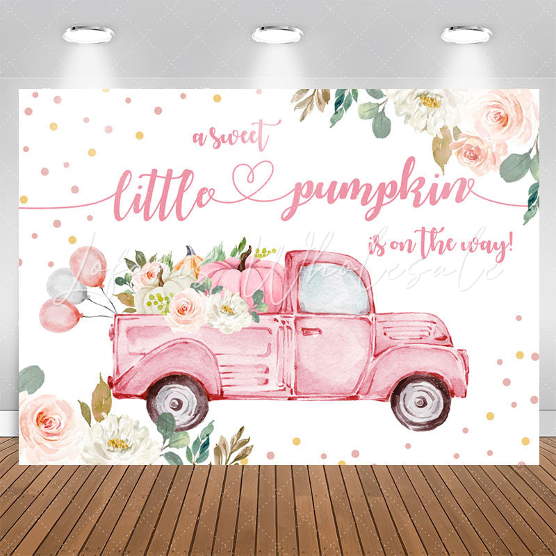 Lofaris Pink Floral Balloon Truck Baby Shower Backdrop