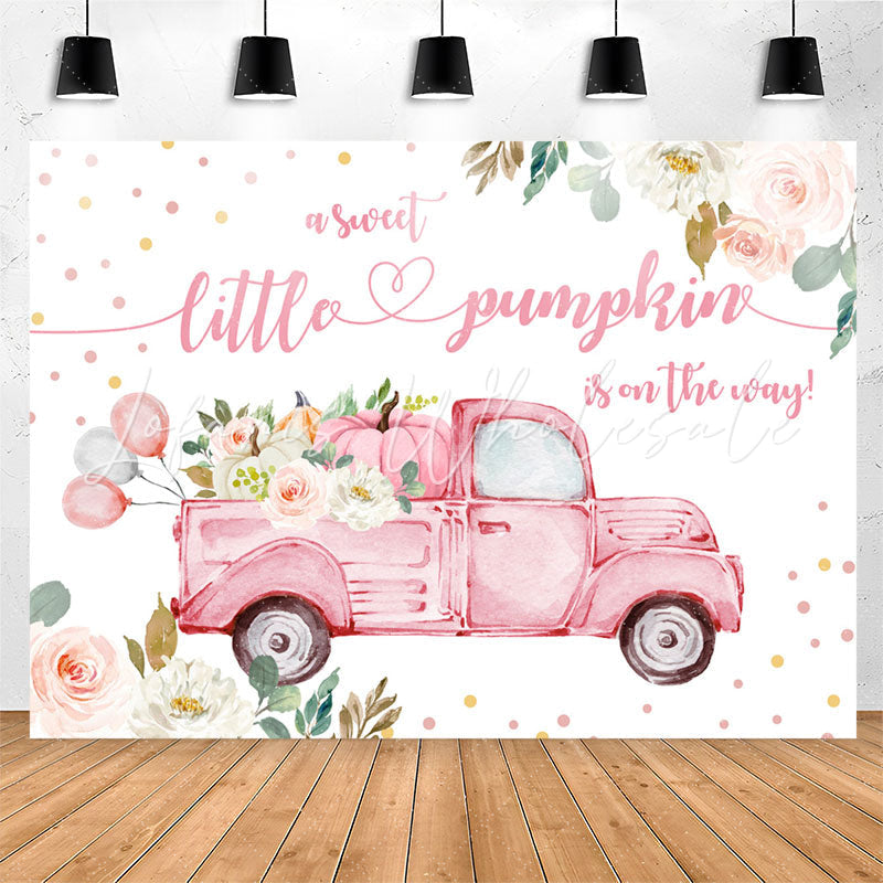 Lofaris Pink Floral Balloon Truck Baby Shower Backdrop