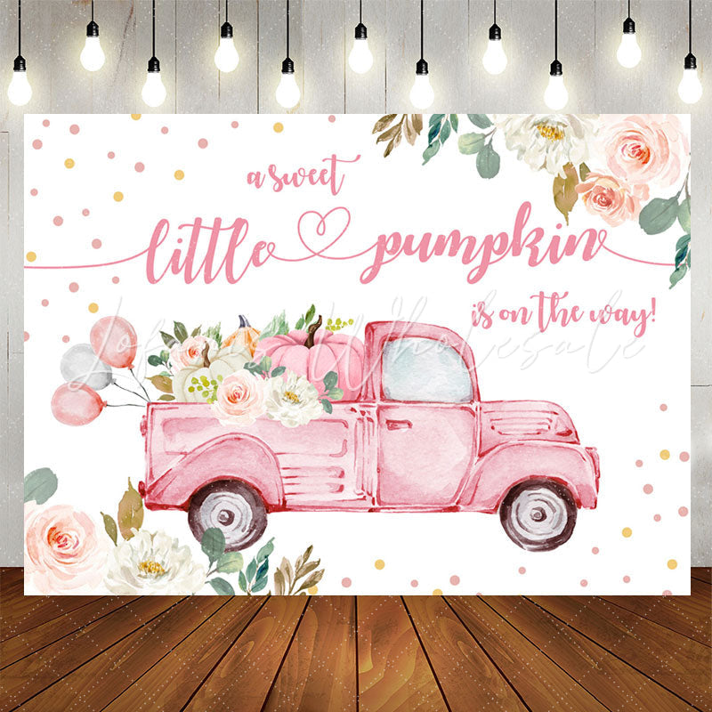 Lofaris Pink Floral Balloon Truck Baby Shower Backdrop