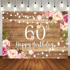 Lofaris Pink Floral Brown Wood Happy 60th Birthday Backdrop