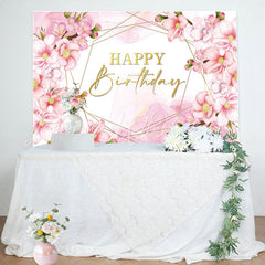 Lofaris Pink Floral Bud Watercolor Happy Birthday Backdrop
