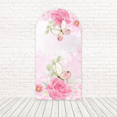 Pink Floral Butterflies Spring Bloom Arch Backdrop For Outdoor Photoshoot