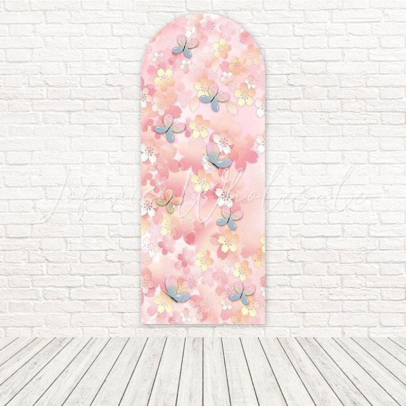 Pink Floral Butterflies Sweet Garden Arch Backdrop For Spring Party