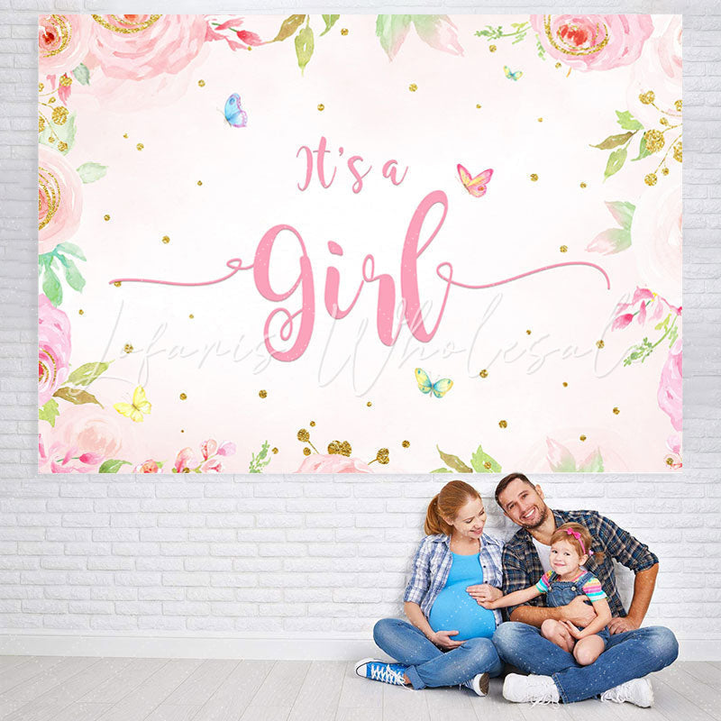 Lofaris Pink Floral Butterfly Baby Shower Backdrop For Girl