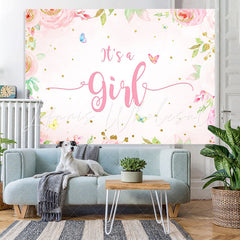 Lofaris Pink Floral Butterfly Baby Shower Backdrop For Girl