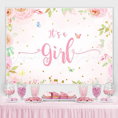 Lofaris Pink Floral Butterfly Baby Shower Backdrop For Girl