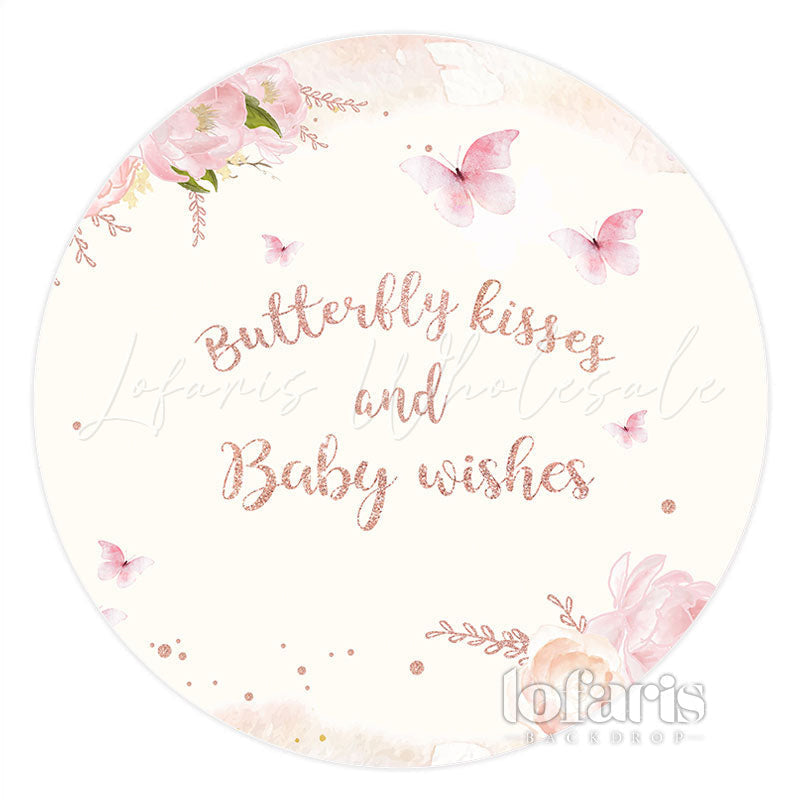 Lofaris Pink Floral Butterfly Baby Shower Round Backdrop For Girl