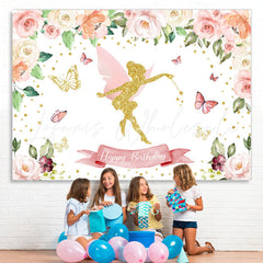 Lofaris Pink Floral Butterfly Fairy Happy Birthday Backdrop