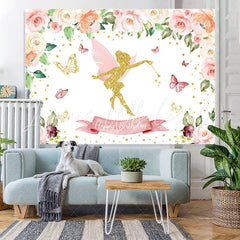 Lofaris Pink Floral Butterfly Fairy Happy Birthday Backdrop