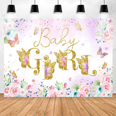 Lofaris Pink Floral Butterfly Girls Baby Shower Backdrop