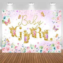 Lofaris Pink Floral Butterfly Girls Baby Shower Backdrop