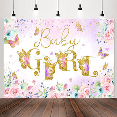 Lofaris Pink Floral Butterfly Girls Baby Shower Backdrop