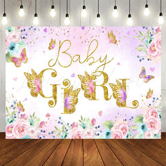 Lofaris Pink Floral Butterfly Girls Baby Shower Backdrop