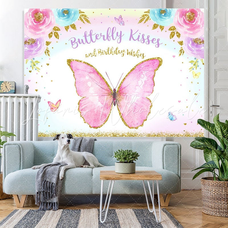 Lofaris Pink Floral Butterfly Happy Birthday Party Backdrop