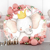 Lofaris Pink Floral Cute Elephant Round Baby Shower Backdrop