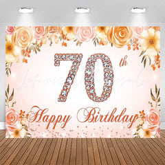 Lofaris Pink Floral Diamond 70th Happy Birthday Backdrop