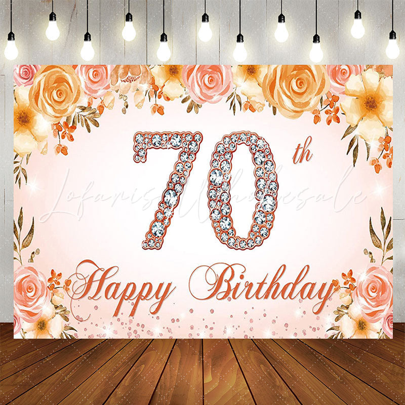 Lofaris Pink Floral Diamond 70th Happy Birthday Backdrop