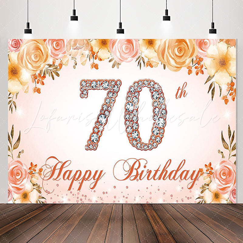 Lofaris Pink Floral Diamond 70th Happy Birthday Backdrop