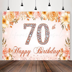 Lofaris Pink Floral Diamond 70th Happy Birthday Backdrop