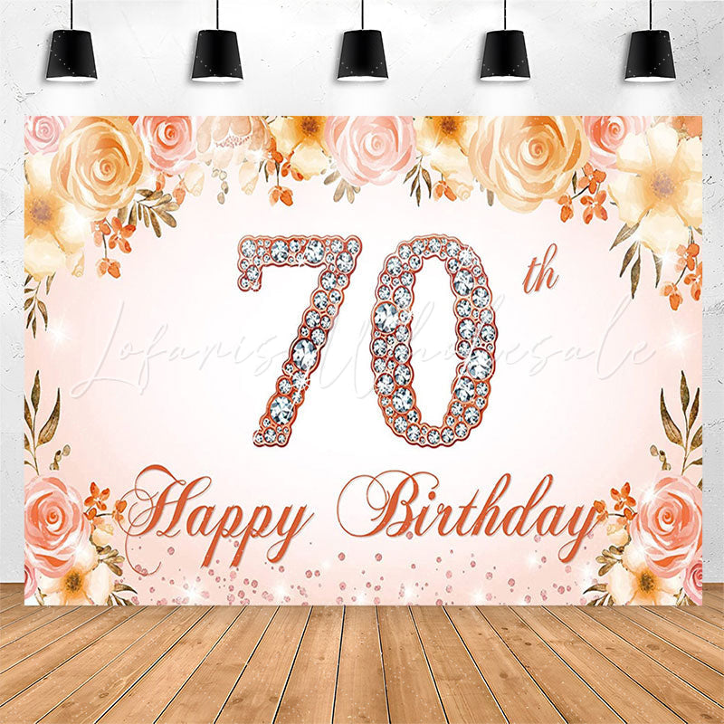 Lofaris Pink Floral Diamond 70th Happy Birthday Backdrop