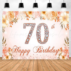 Lofaris Pink Floral Diamond 70th Happy Birthday Backdrop