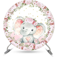 Lofaris Pink Floral Elephant Cute Round Baby Shower Backdrop