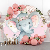 Lofaris Pink Floral Elephant Dot Round Baby Shower Backdrop