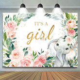 Lofaris Pink Floral Elephant Its A Girl Baby Shower Backdrop