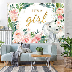 Lofaris Pink Floral Elephant Its A Girl Baby Shower Backdrop