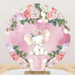Lofaris Pink Floral Elephant Leaf Round Baby Shower Backdrop