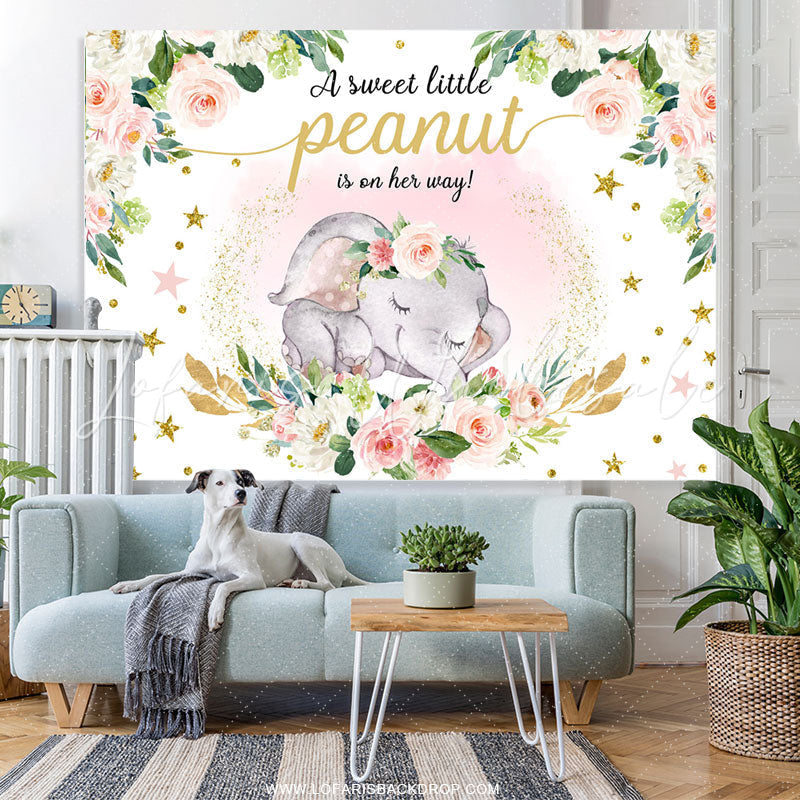 Lofaris Pink Floral Elephant On Her Way Baby Shower Backdrop