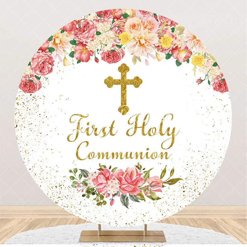 Lofaris Pink Floral First Holy Communion Baptism Backdrop