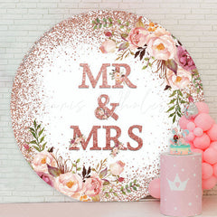 Lofaris Pink Floral Glitter Mr & Mrs Circle Wedding Backdrop