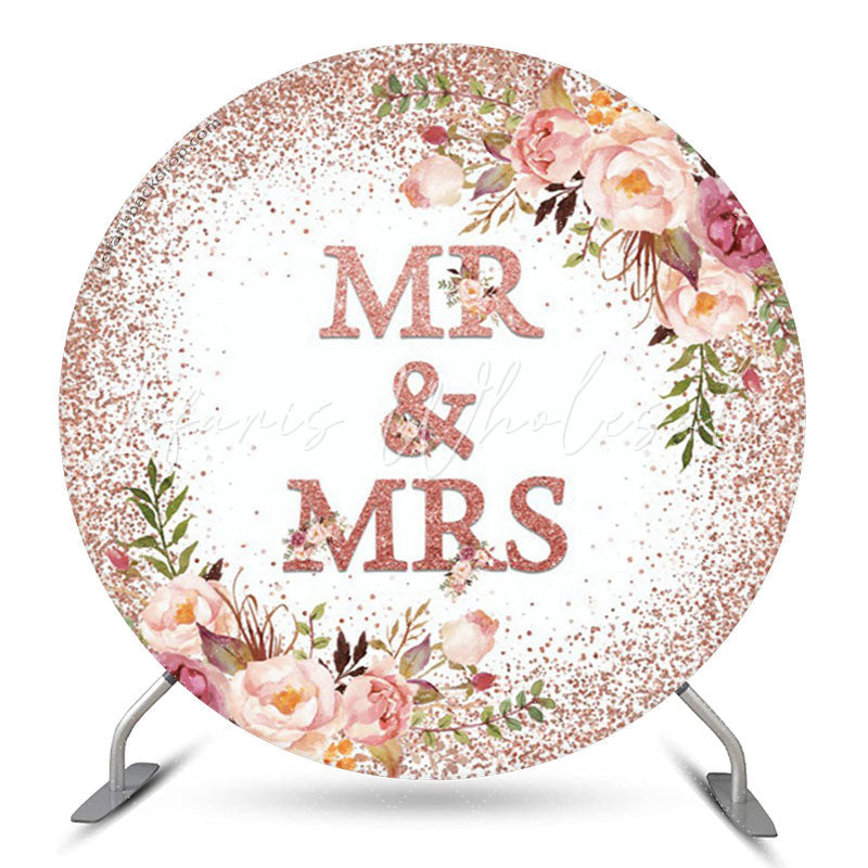 Lofaris Pink Floral Glitter Mr & Mrs Circle Wedding Backdrop