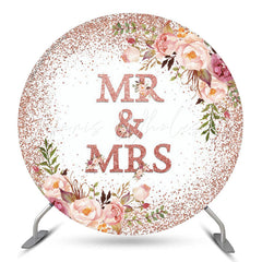 Lofaris Pink Floral Glitter Mr & Mrs Circle Wedding Backdrop