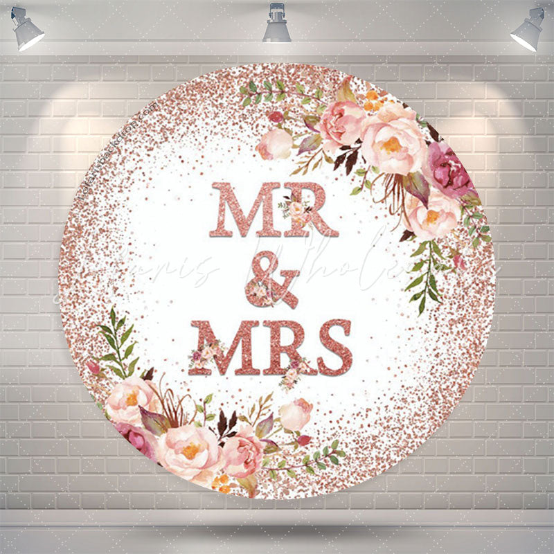 Lofaris Pink Floral Glitter Mr & Mrs Circle Wedding Backdrop