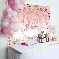 Lofaris Pink Floral Glitter Tassels Leaves Birthday Backdrop