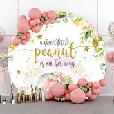 Lofaris Pink Floral Gold Elephant Round Baby Shower Backdrop