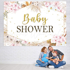 Lofaris Pink Floral Gold Glitter Baby Shower Backdrop for Girl