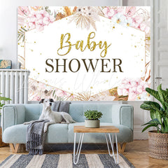 Lofaris Pink Floral Gold Glitter Baby Shower Backdrop for Girl