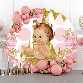 Lofaris Pink Floral Gold Glitter Castle Baby Shower Backdrop