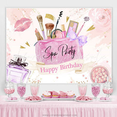 Lofaris Pink Floral Gold Glitter Spa Party Happy Birthday Backdrop