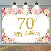Lofaris Pink Floral Golden Glitter 70th Birthday Backdrop